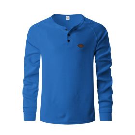 Waffle Buckle Quick-drying Raglan Henry Long Sleeve (Option: Sapphire Blue-M)